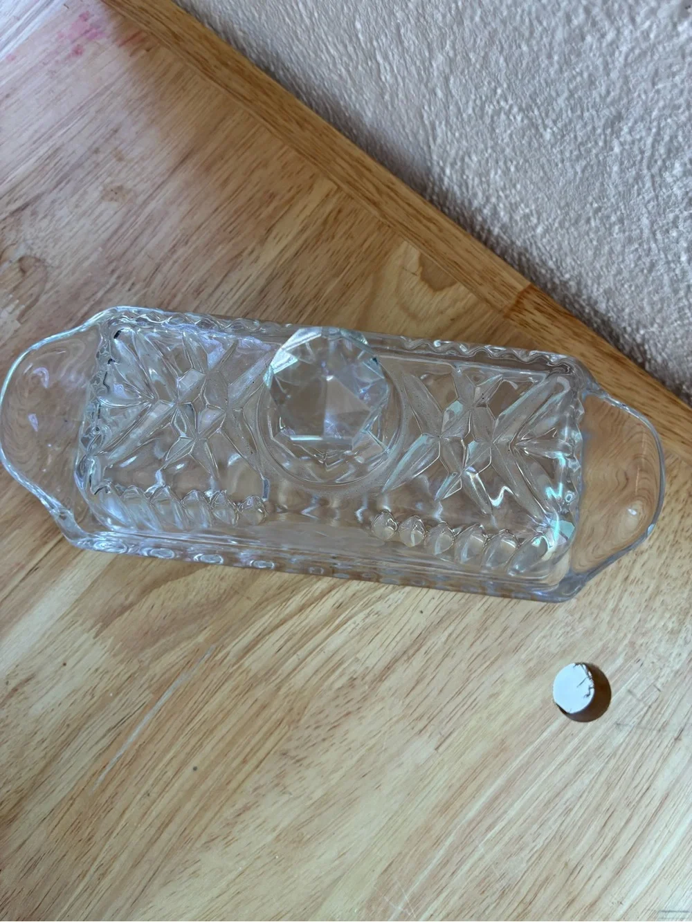 Vintage Crystal Covered Butter Dish 1/4 Pound Classic Waffle Cut 8.5X3 Homemaker